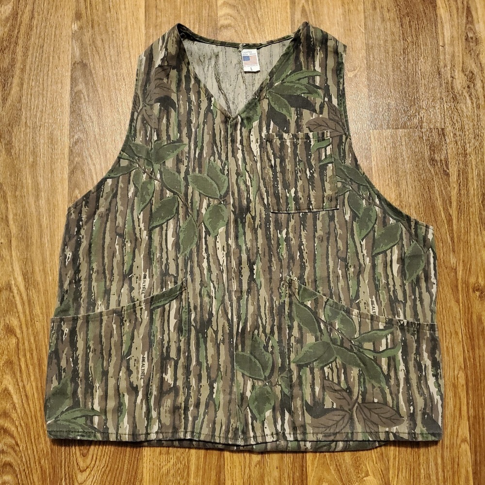 Vintage Realtree Vest‎ Camouflage Zippered Men Large Back Pouch USA Made Hunting
